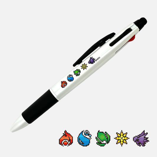モンスターストライク 3色ボールペン＋タッチペン  5属性アイコンドット絵